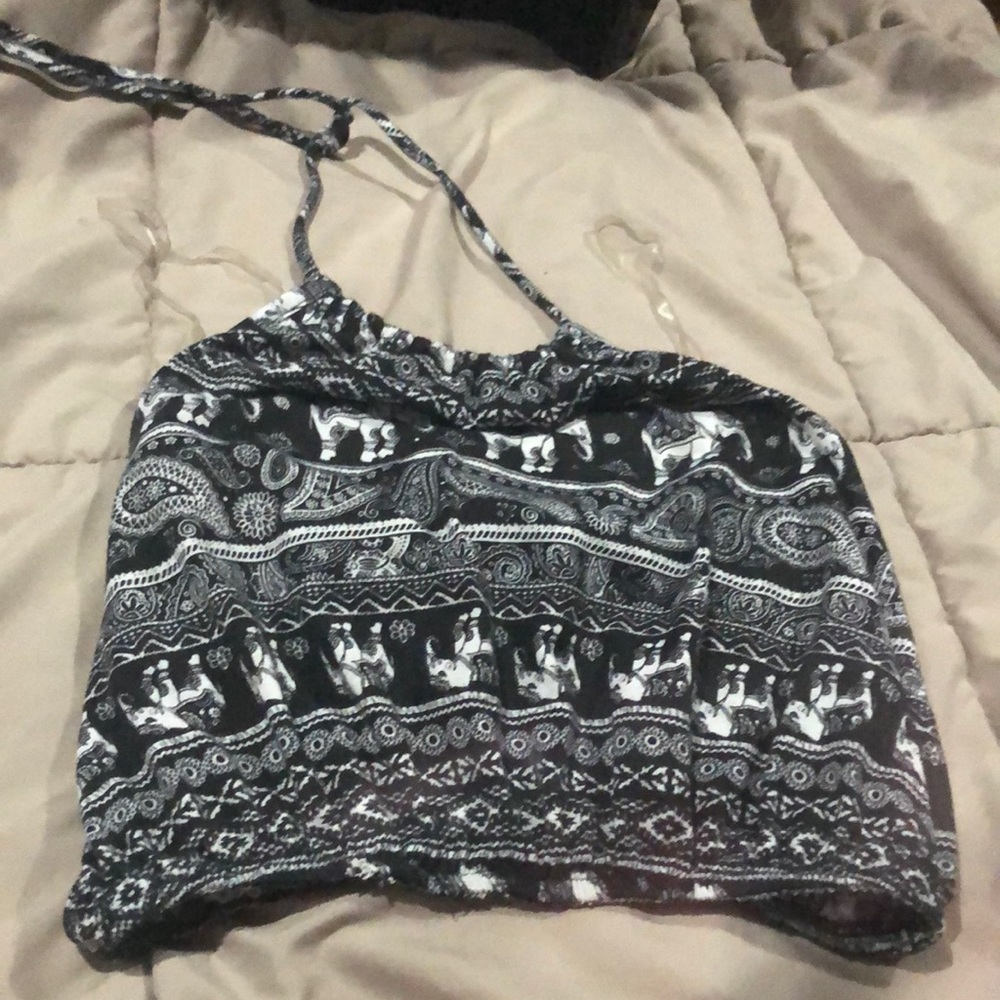 Cropped, black and white halter top